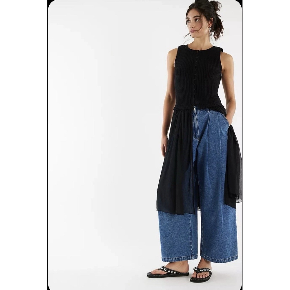 Free People Twice As Nice Maxi Top Black M NWT Sleeveless Sheer Button Front